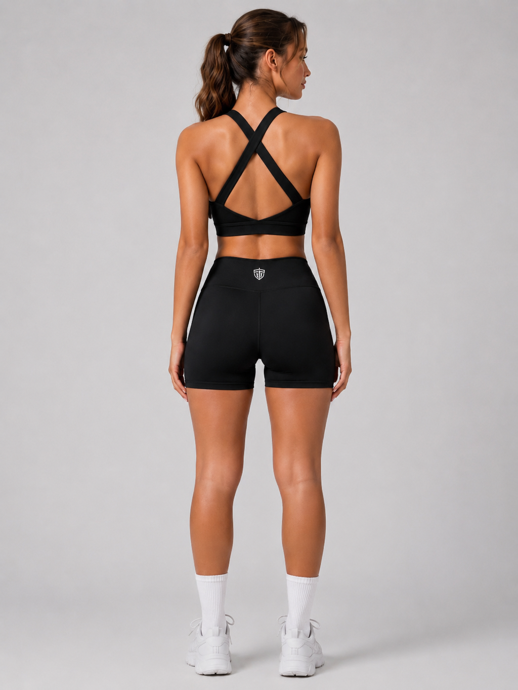 Cross Back Two Piece Seamless Set – Sports Bra & High-Waist Shorts