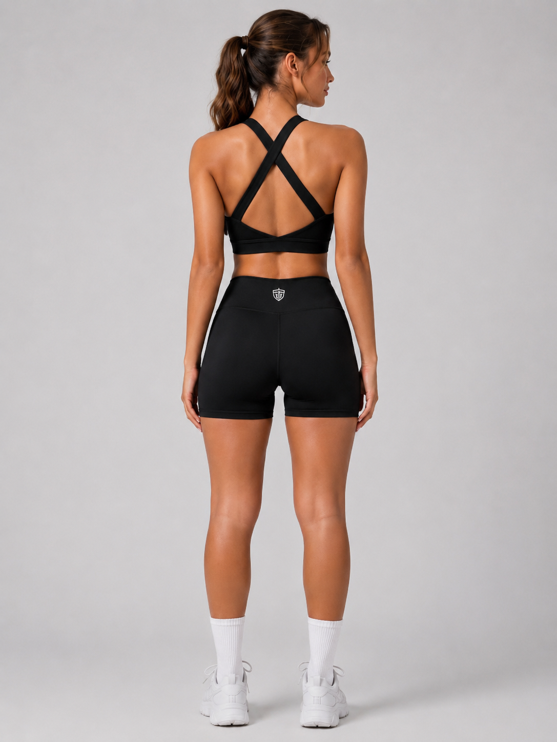 Cross Back Two Piece Seamless Set – Sports Bra & High-Waist Shorts