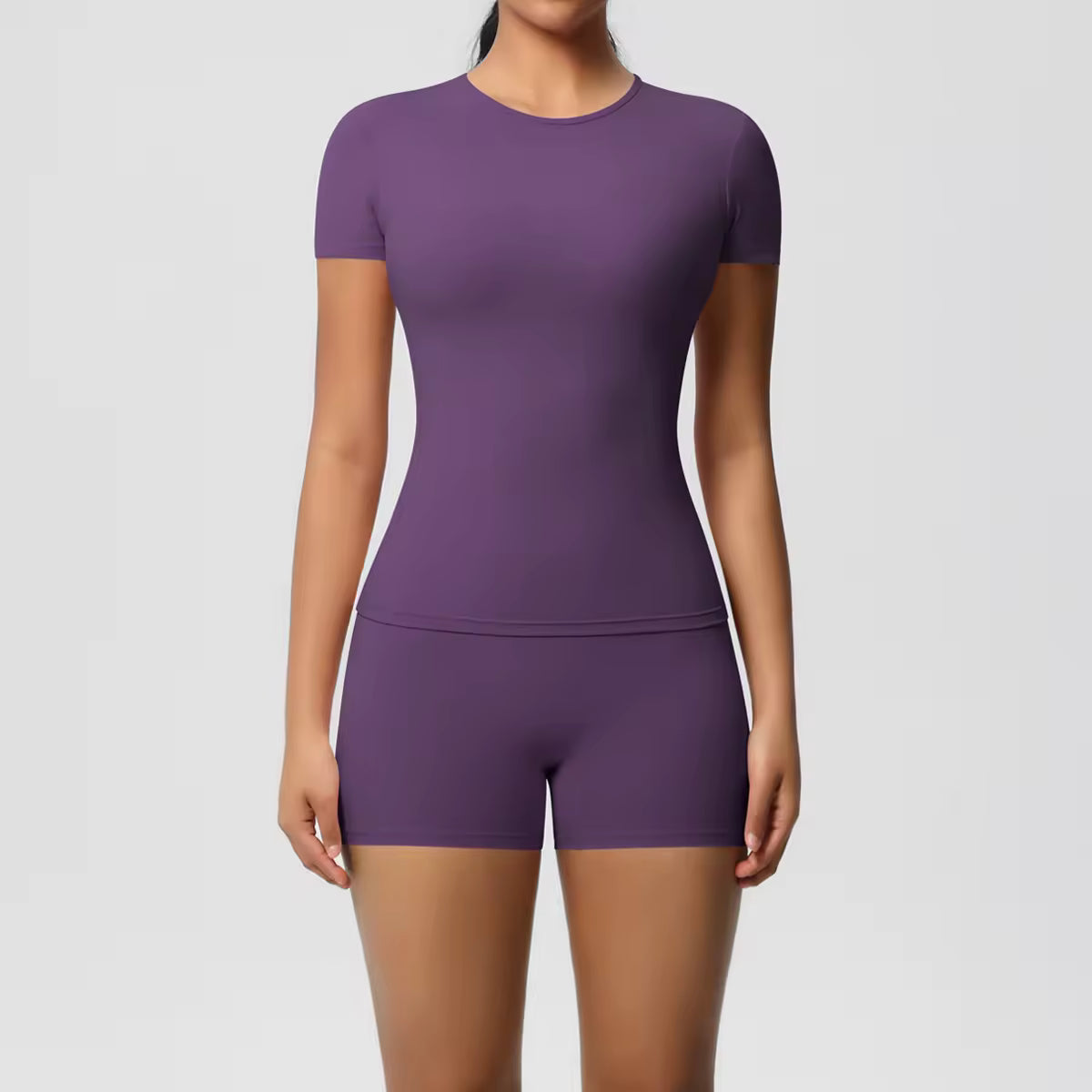 Women's Power Activewear Set - High-Waist Gym Shorts & Short Sleeve Top