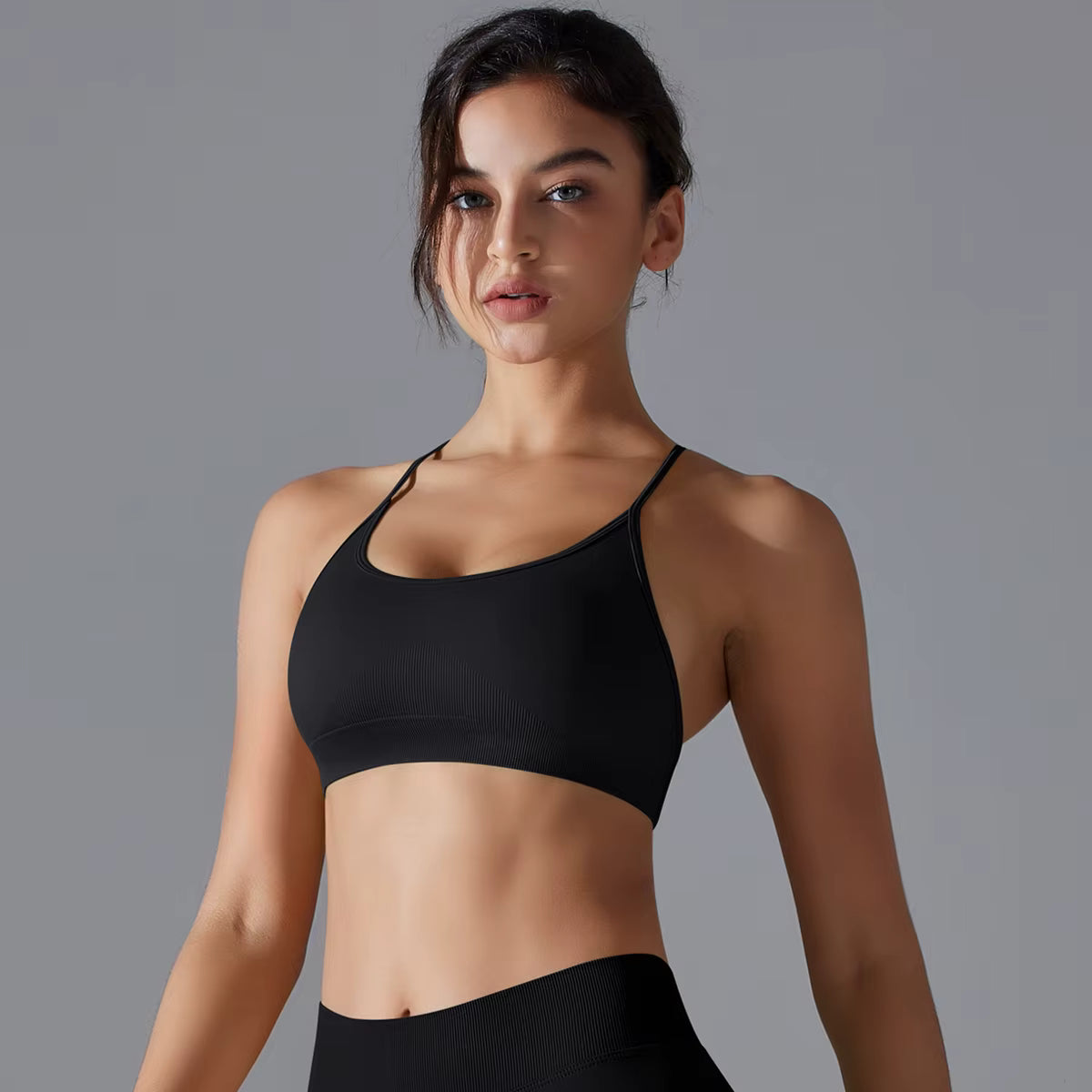 Women's Backless Sports Bra - Shockproof Strappy Fitness Bra for Yoga & Running