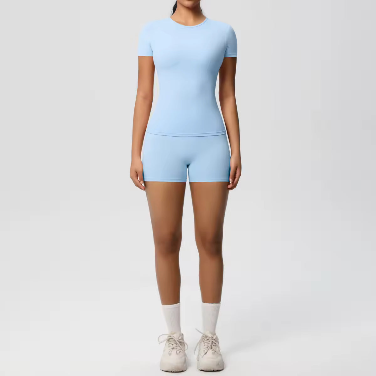 Women's Power Activewear Set - High-Waist Gym Shorts & Short Sleeve Top