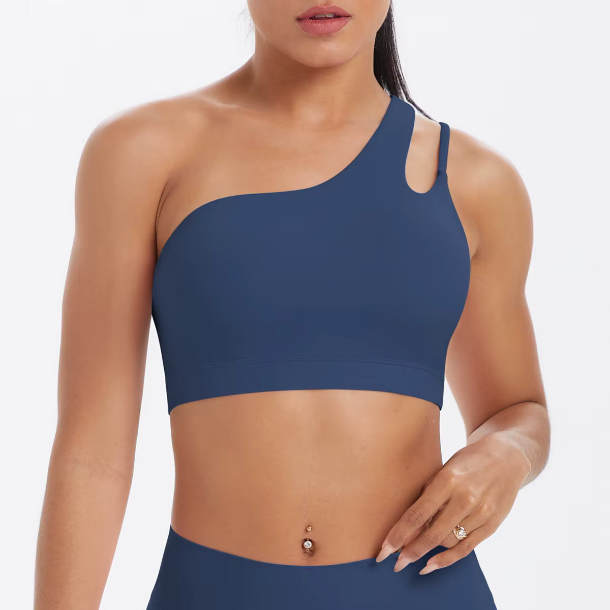 Women's One Shoulder Sports Bra - Asymmetric Padded Bra for Yoga & Gym