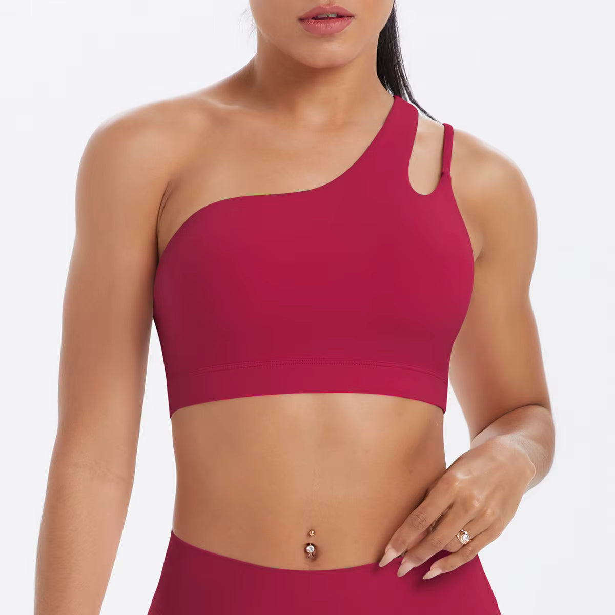 Women's One Shoulder Sports Bra - Asymmetric Padded Bra for Yoga & Gym