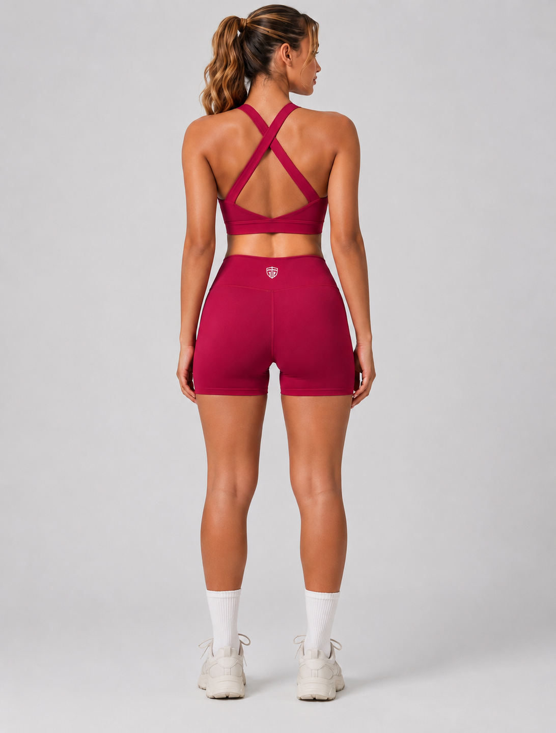 Cross Back Two Piece Seamless Set – Sports Bra & High-Waist Shorts