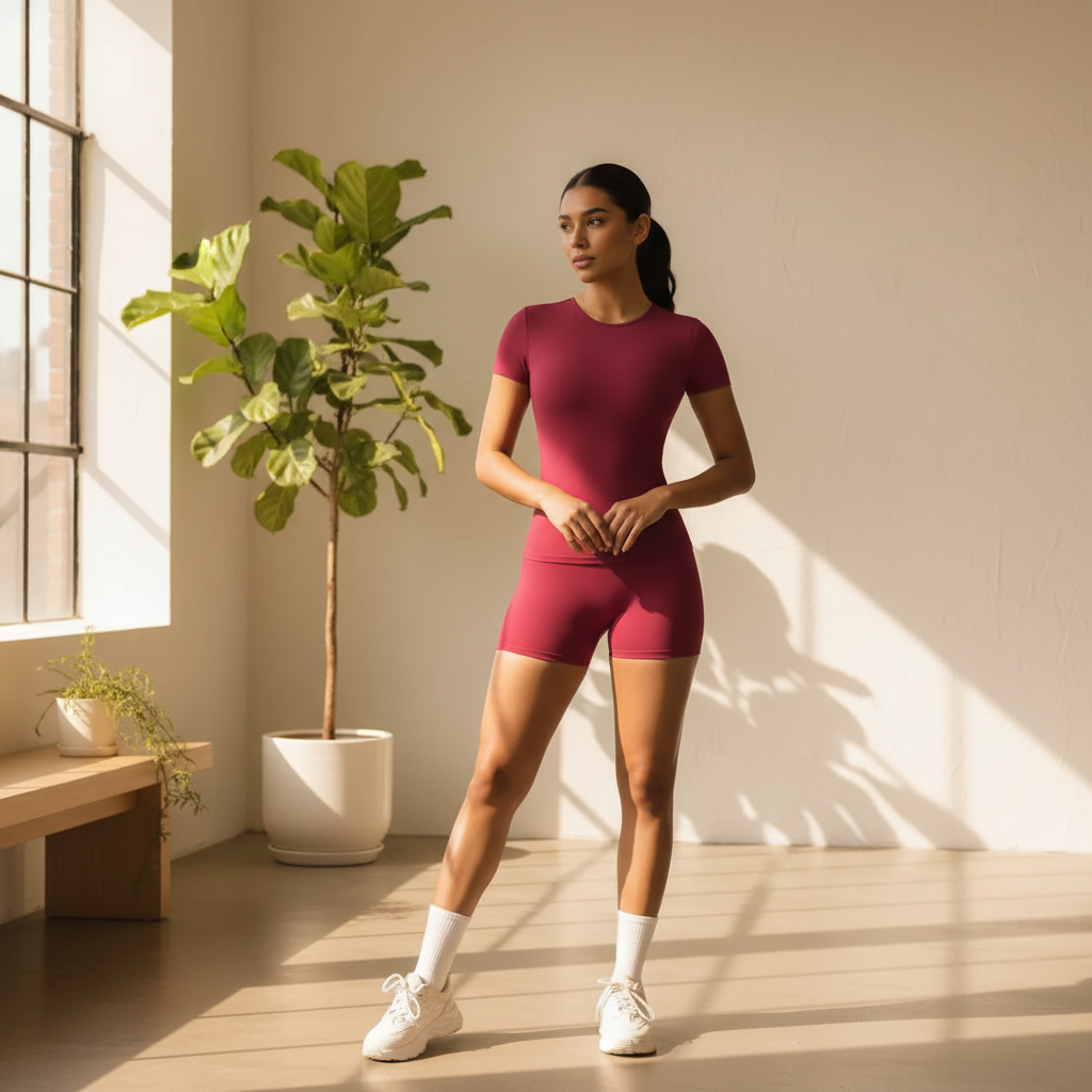 Women's Power Activewear Set - High-Waist Gym Shorts & Short Sleeve Top